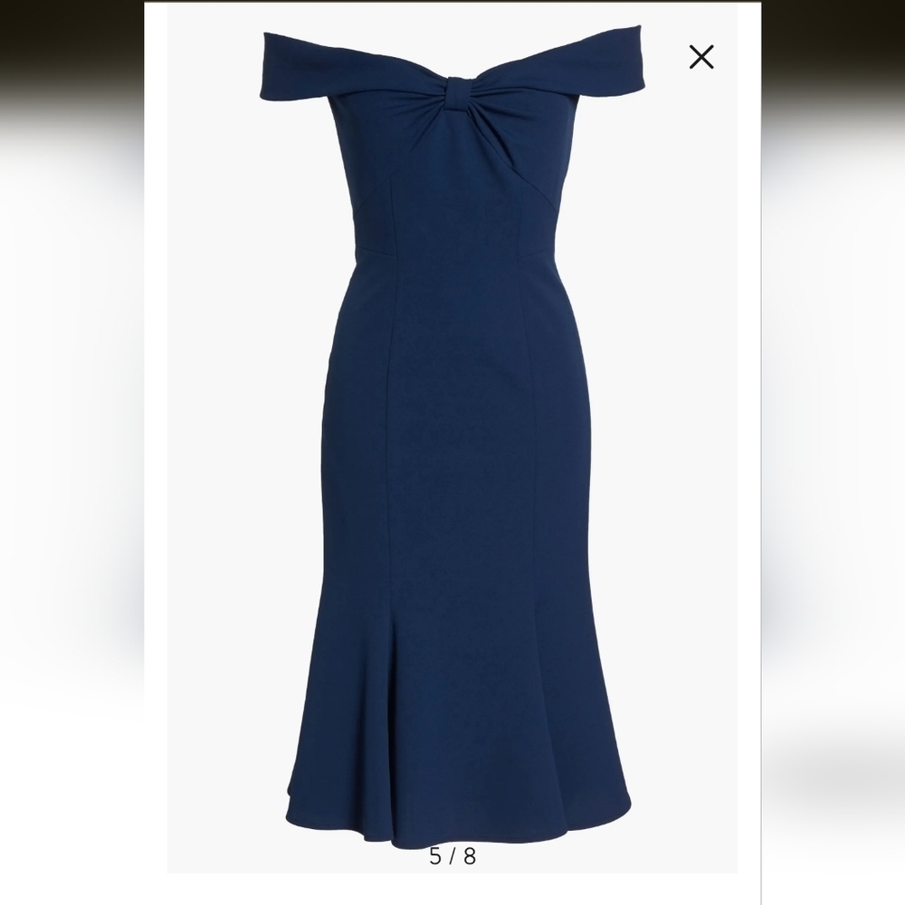 Gal Meets Glam Tyler Scuba Navy Blue Dress Off Shoulder Mermaid 4 - Picture 7 of 7